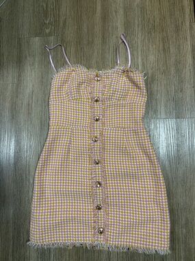 New Walter Baker Pink and Yellow Houndstooth Mini Dress size 10